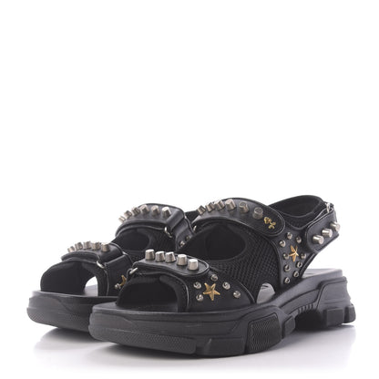 Gucci Nappa Mesh Studded Mens Aguru Sandals 7 Black 3 of 10
