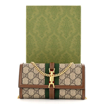 Gucci GG Supreme Monogram Azalea Calfskin Web Jackie 1961 Chain Wallet Beige Ebony Brown Sugar 13 of 13