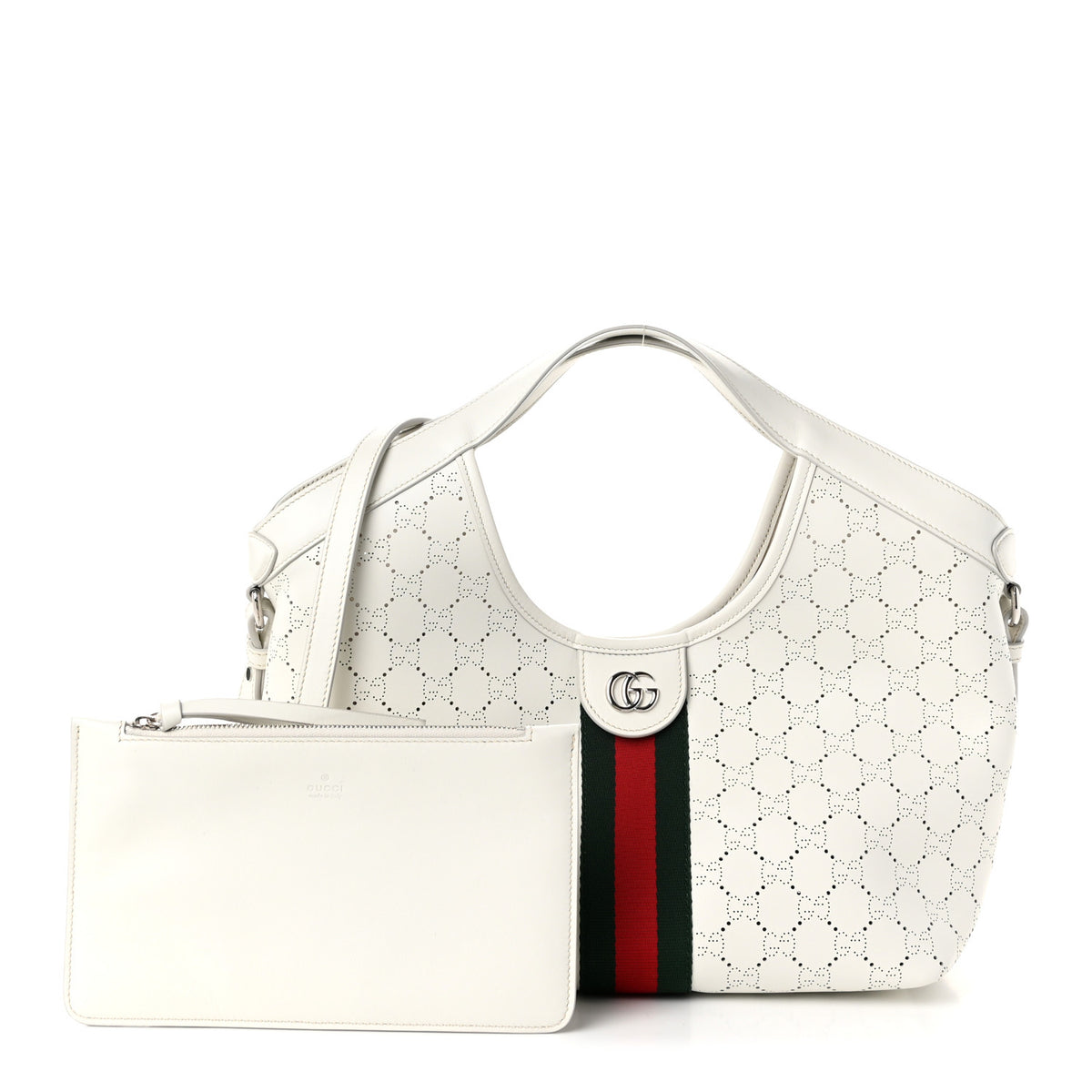 Calfskin Perforated GG Web Small Giglio Tote White