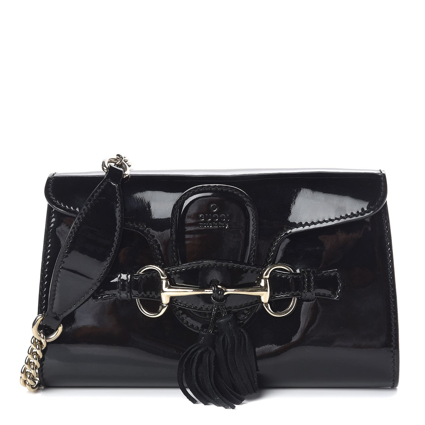 Patent Small Emily Chain Shoulder Bag Black