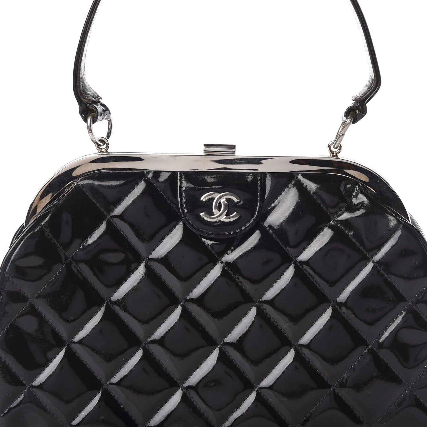 Patent Quilted Kisslock Frame Bag Black