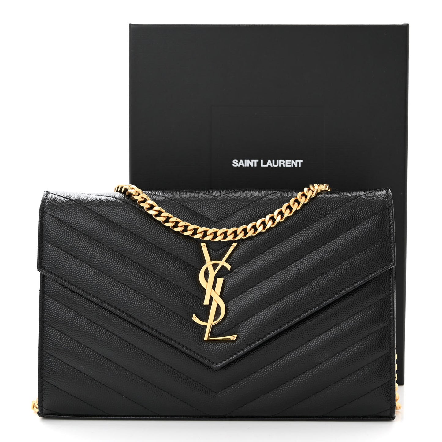 Grain De Poudre Matelasse Chevron Monogram Chain Wallet Black