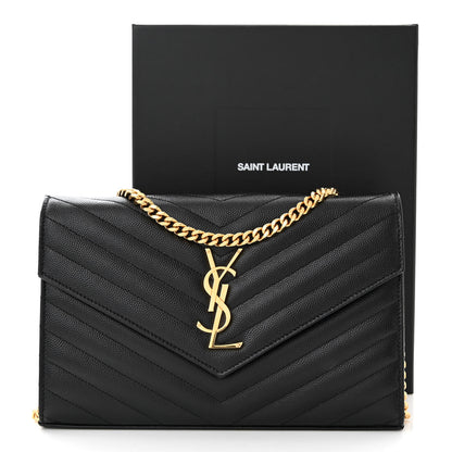 Saint Laurent Grain De Poudre Matelasse Chevron Monogram Chain Wallet Black 10 of 10