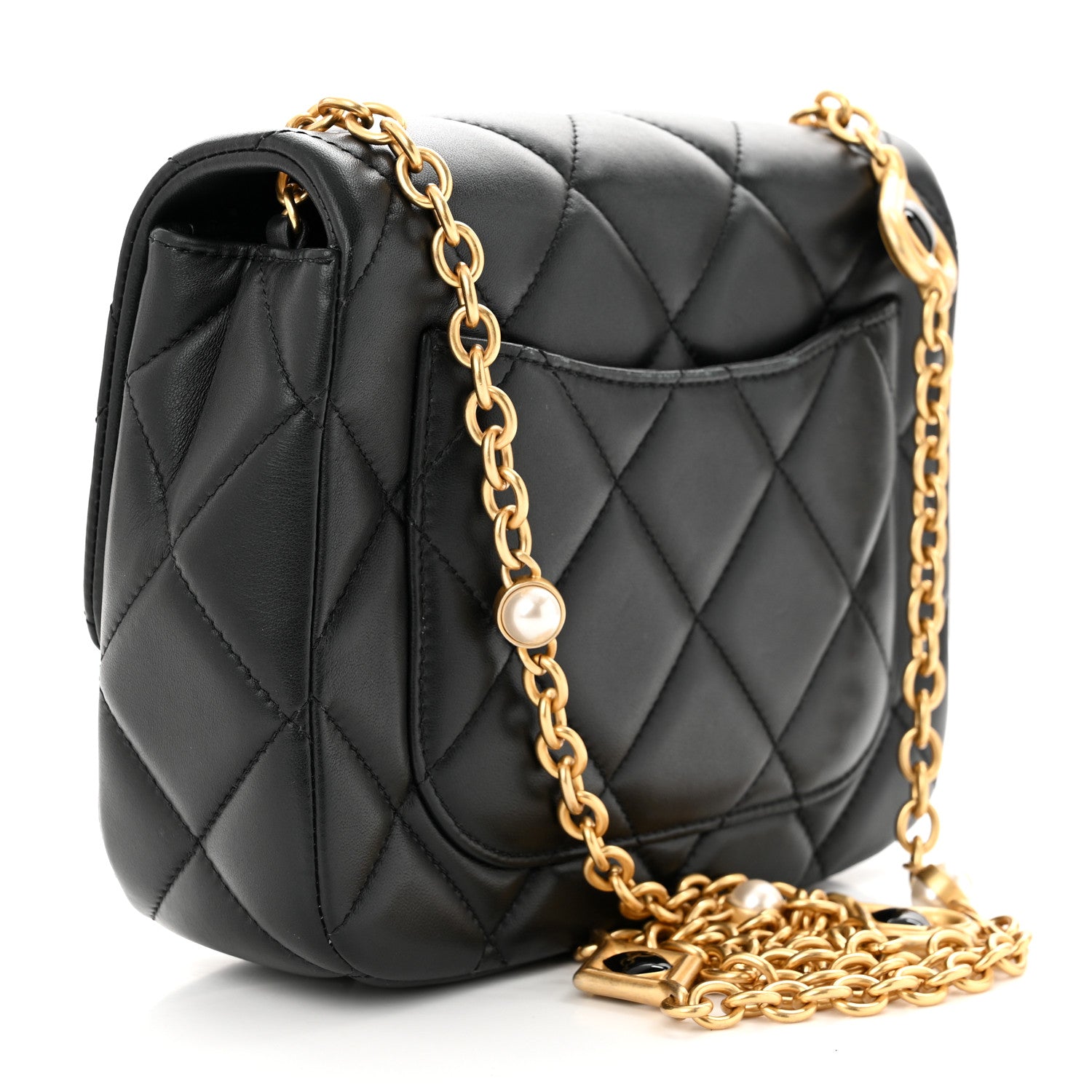 Chanel Lambskin Enamel Pearl Quilted Mini Charm Me Square Flap Black 3 of 11