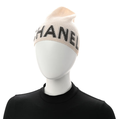 Chanel Cashmere Logo Beanie Hat White Grey 2 of 5