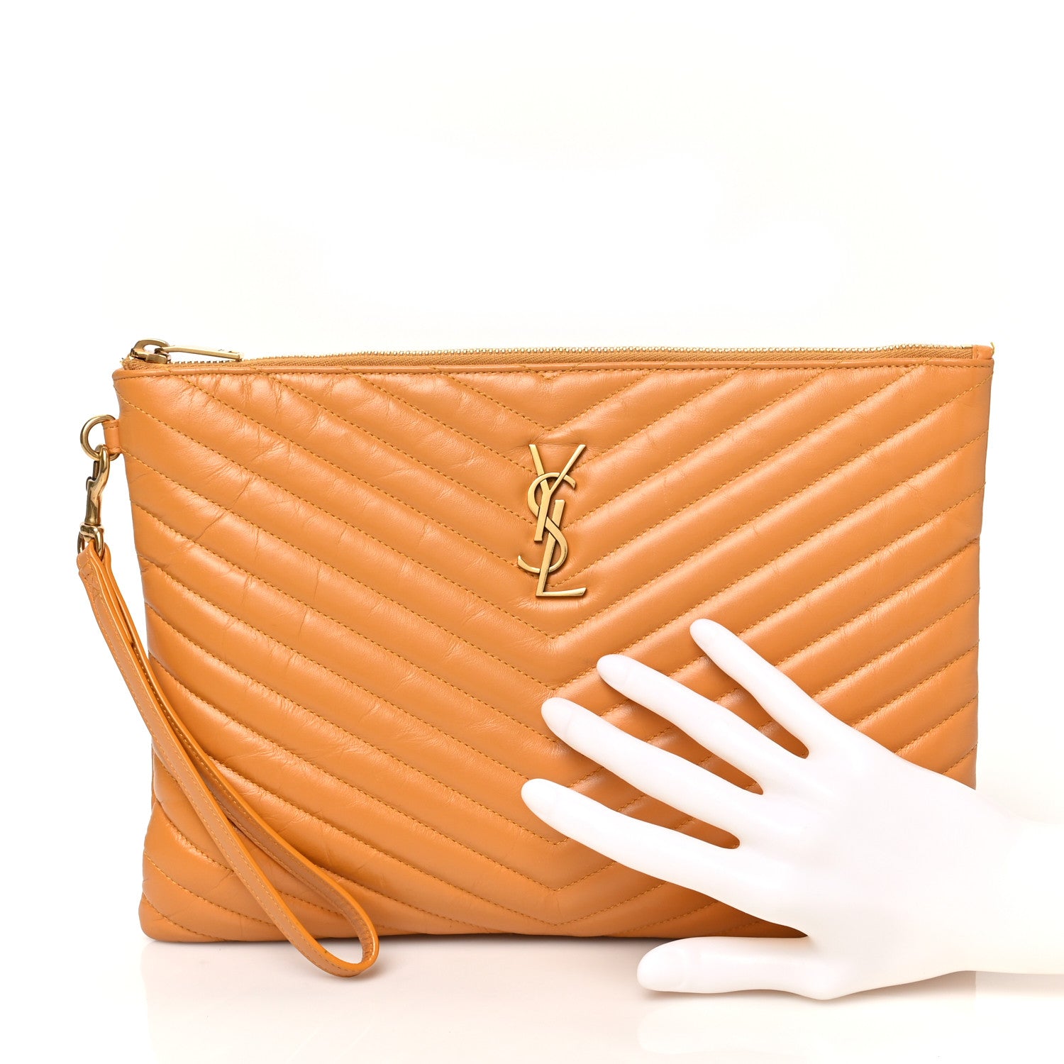 Saint Laurent Calfskin Matelasse Monogram Cassandre Tablet Pouch Orange 2 of 10