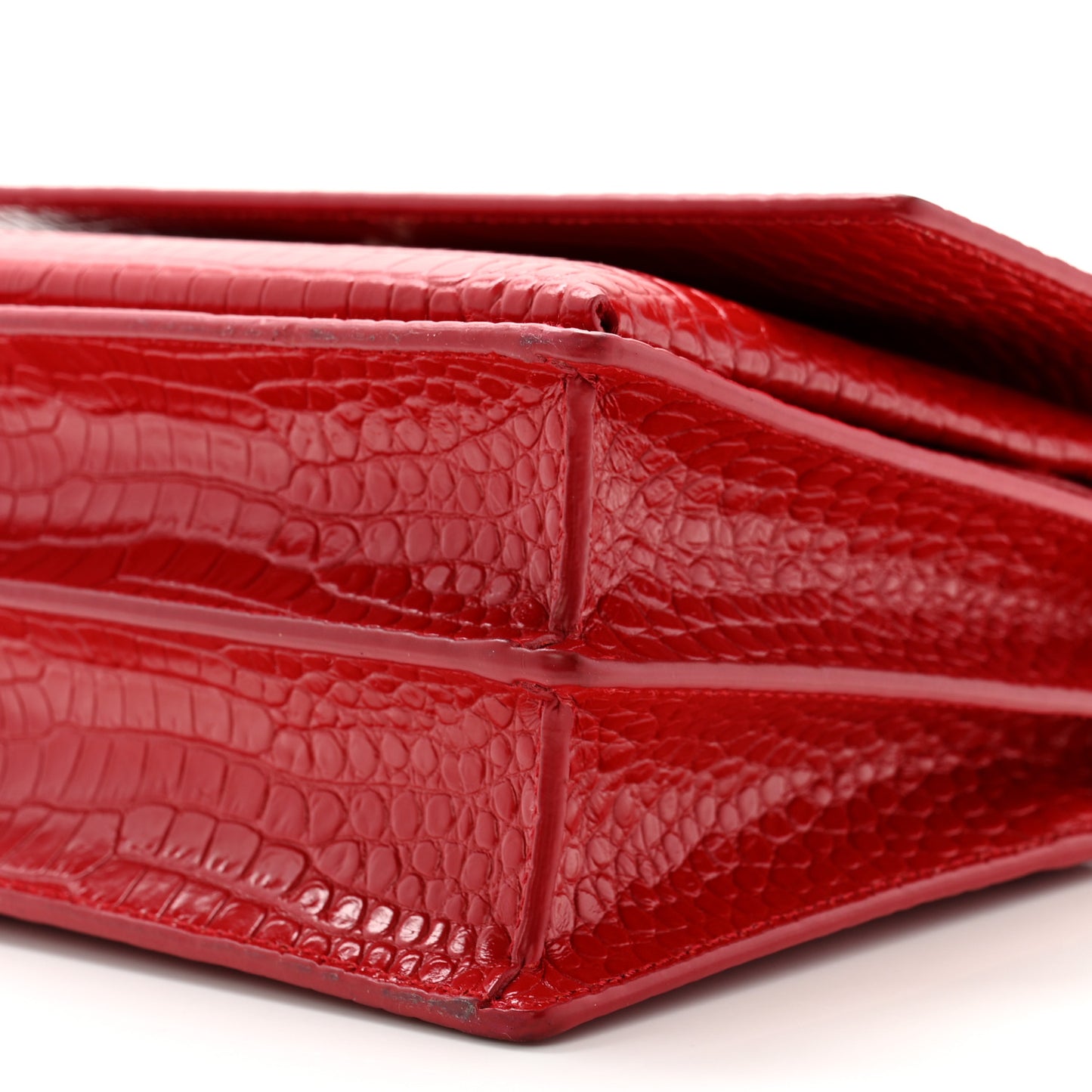 Calfskin Crocodile Embossed Medium Monogram Sunset Rouge Eros
