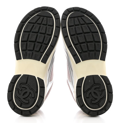 Chanel Fabric Laminated Calfskin Stretch CC Sneakers 37 Pink Silver 5 of 11