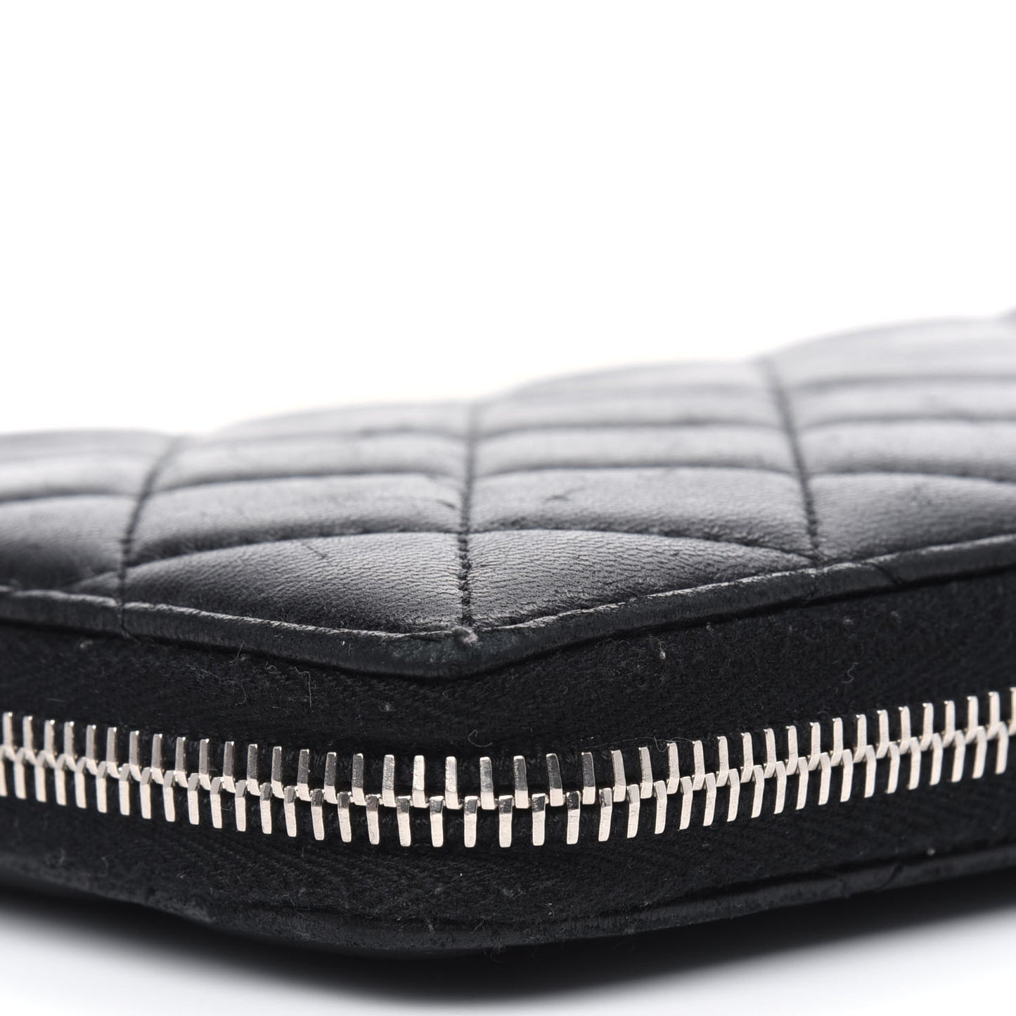 Lambskin Quilted Large Zip Around Organizer Wallet Black