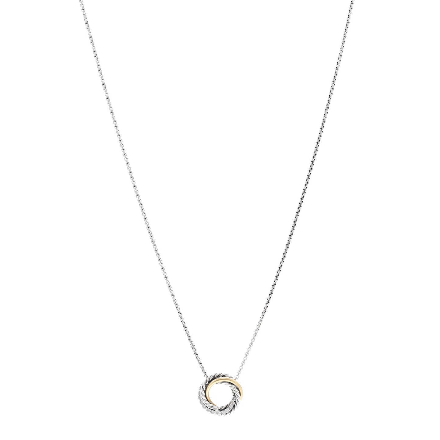 Sterling Silver 18K Yellow Gold Diamond 14.5mm Crossover Pendant Necklace