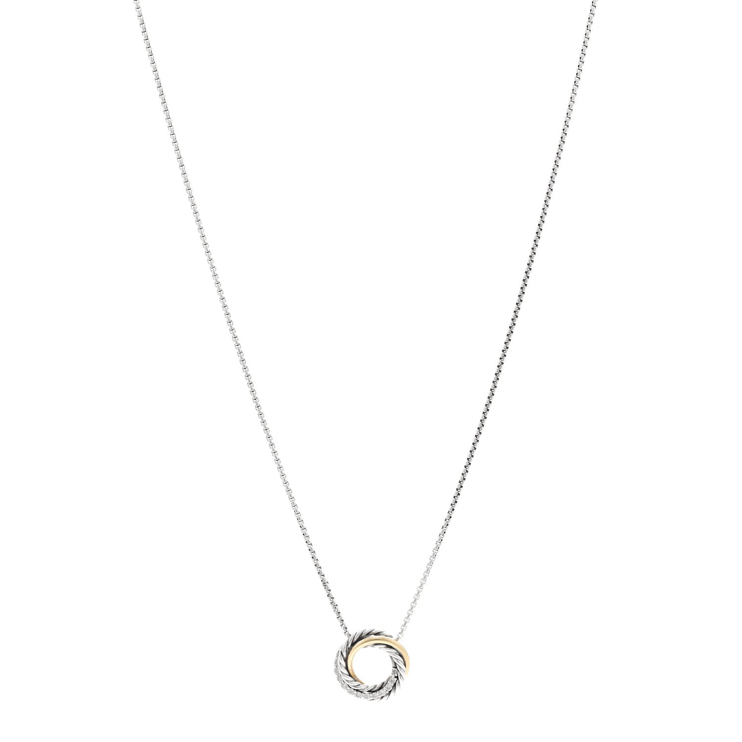 David Yurman Sterling Silver 18K Yellow Gold Diamond 14.5mm Crossover Pendant Necklace 1 of 4