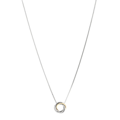 David Yurman Sterling Silver 18K Yellow Gold Diamond 14.5mm Crossover Pendant Necklace 1 of 4