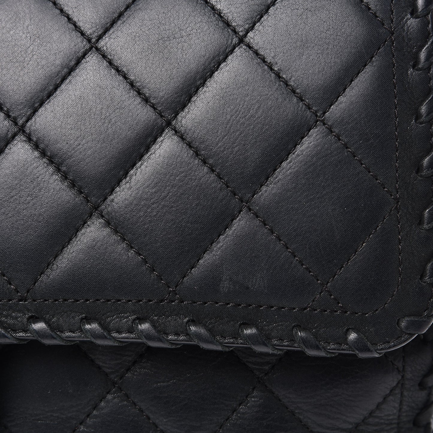 Suede Calfskin Jumbo Happy Stitch Flap Black