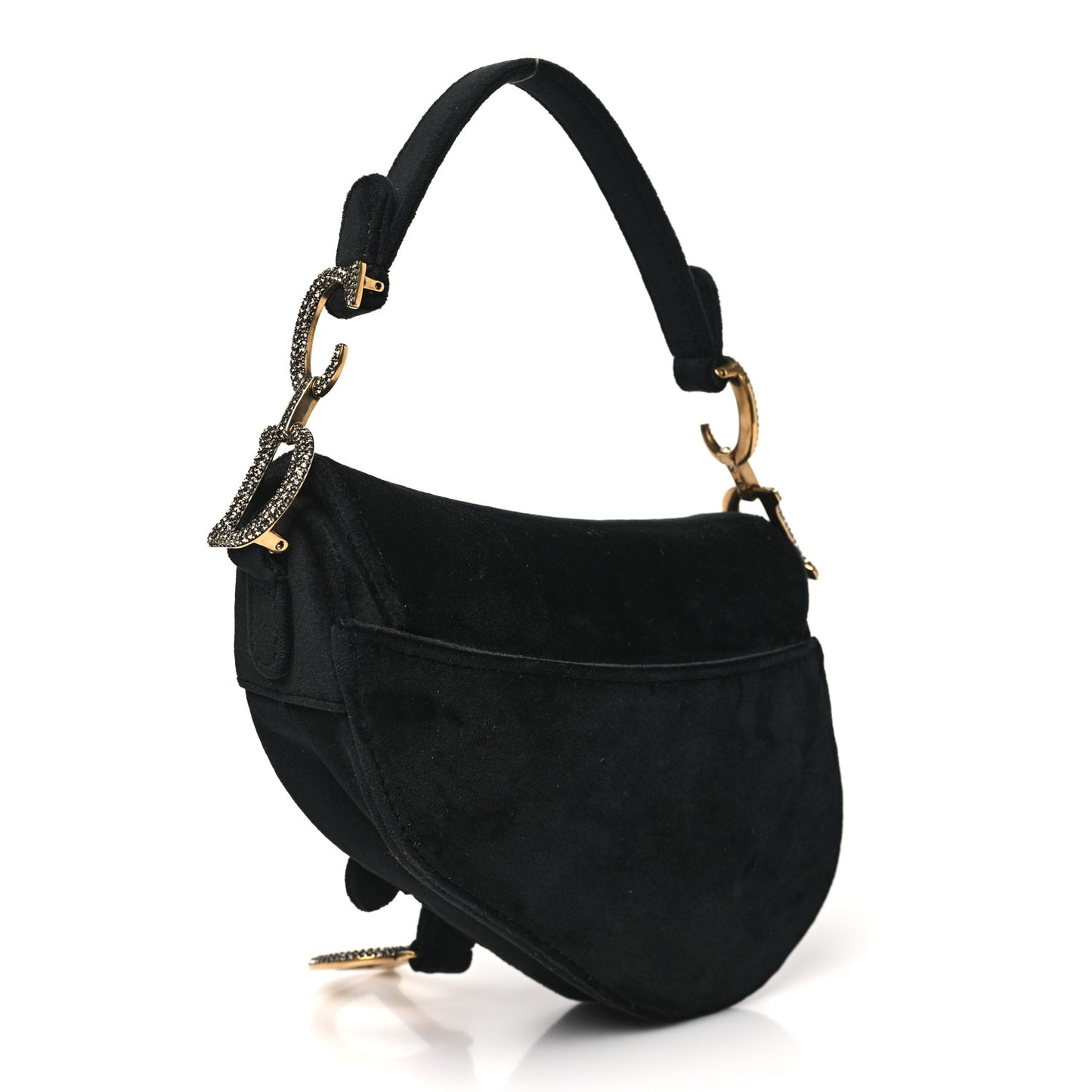 Velvet Crystal Mini Saddle Bag Black
