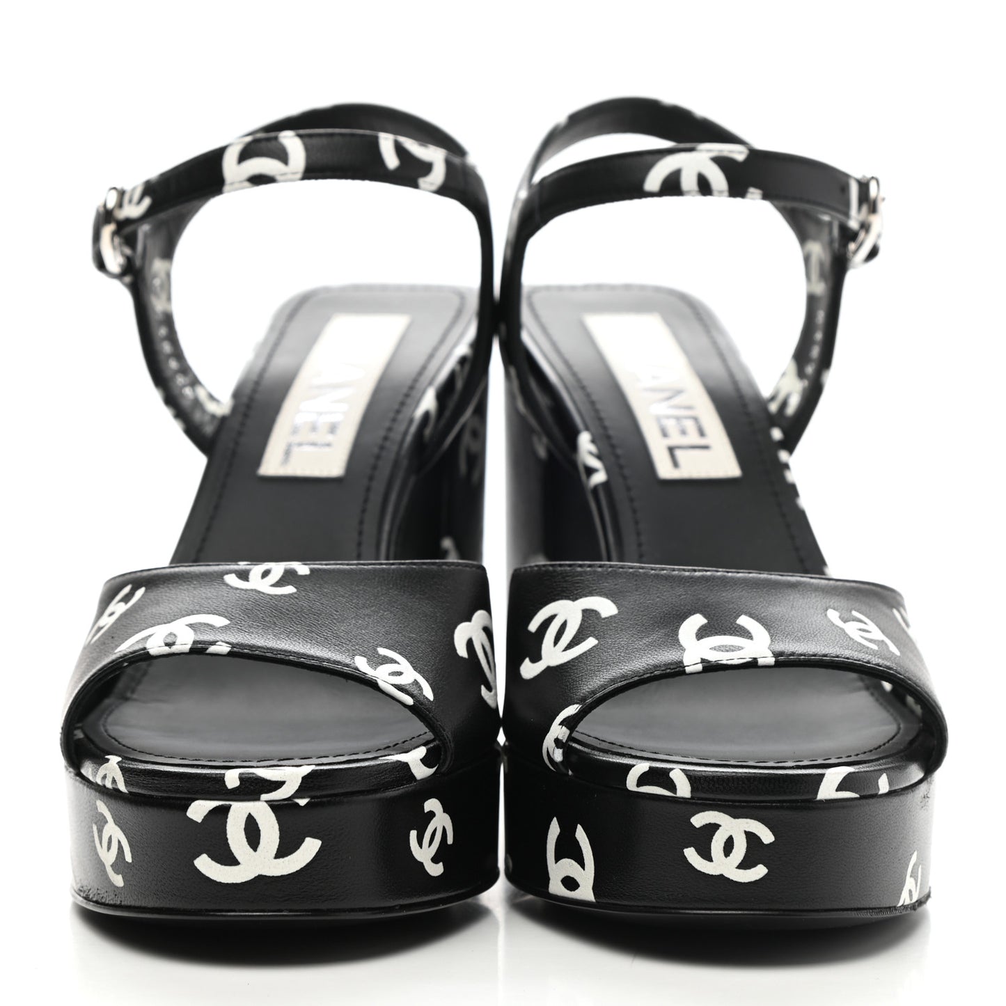 Printed Lambskin Coco Beach Platform Sandals 37 Black White