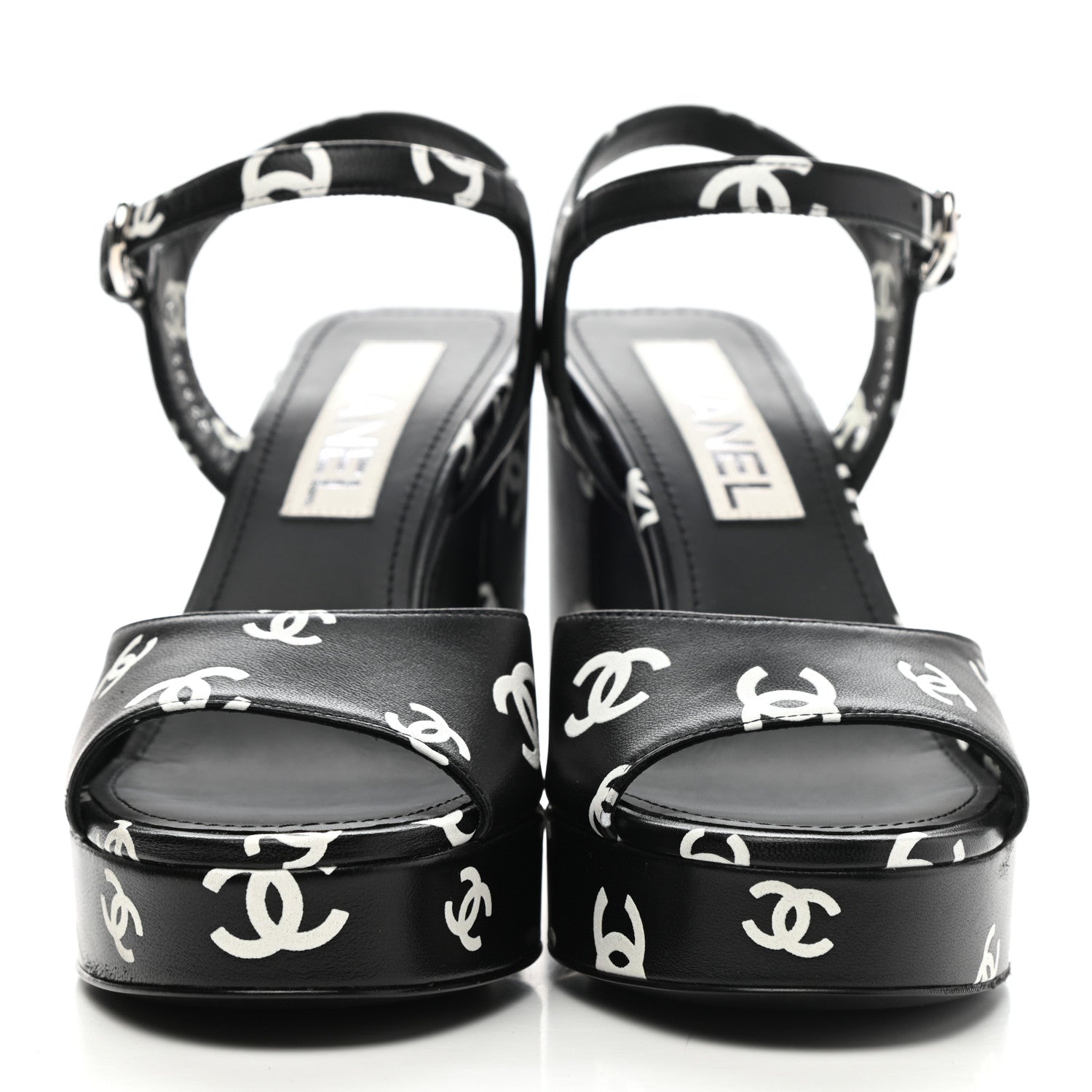 Chanel Printed Lambskin Coco Beach Platform Sandals 37 Black White 2 of 10