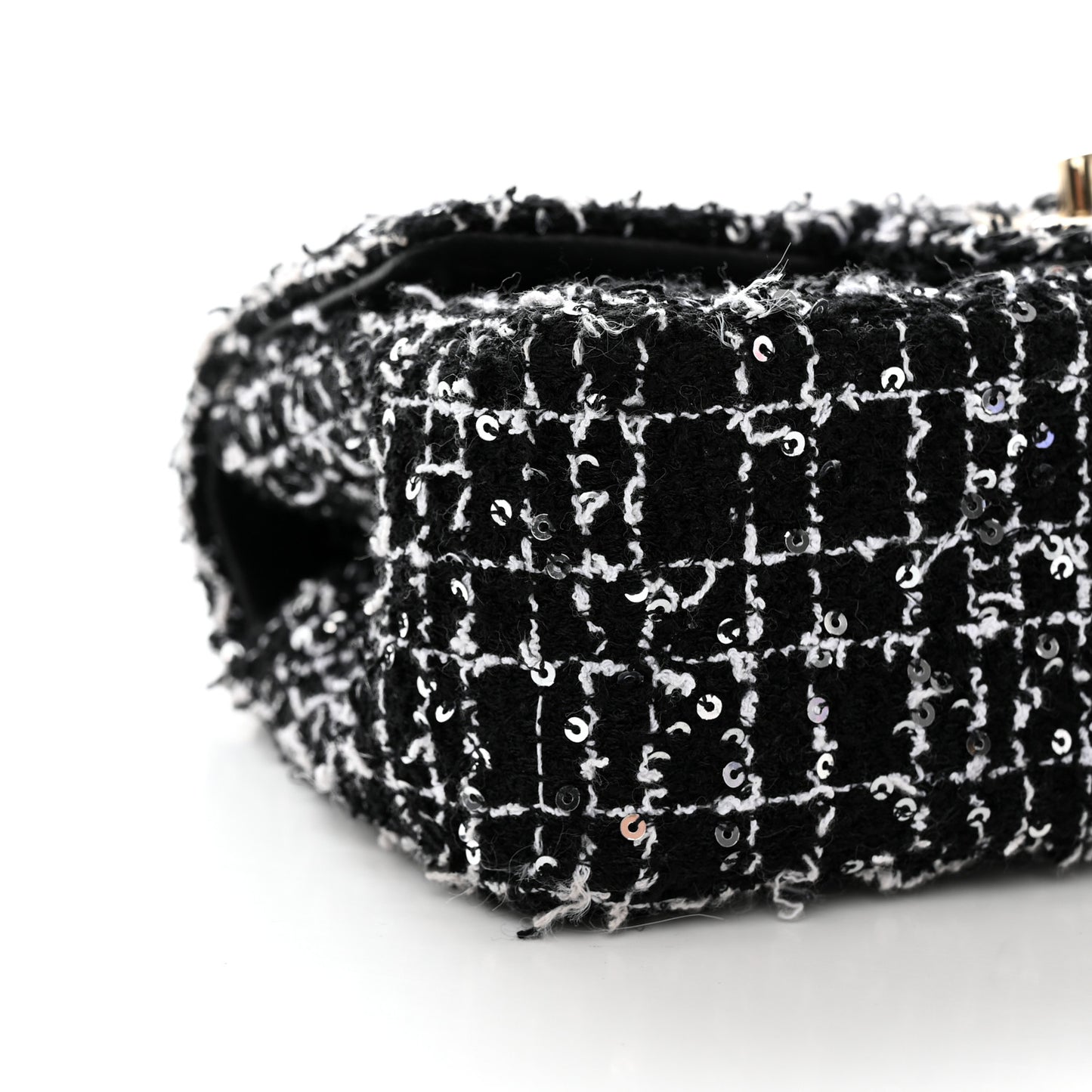 Tweed Quilted Mini Top Handle Rectangular Flap Black White