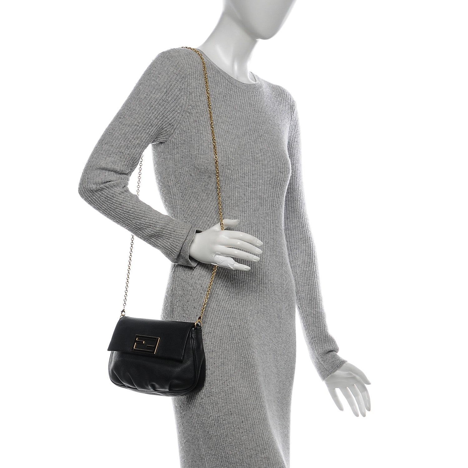 Fendi Vitello Flamingo Enamel Fendista Pouchette Crossbody Black 2 of 6