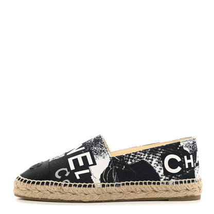 Chanel Fabric Grosgrain Printed Espadrilles 40 White Black 1 of 11