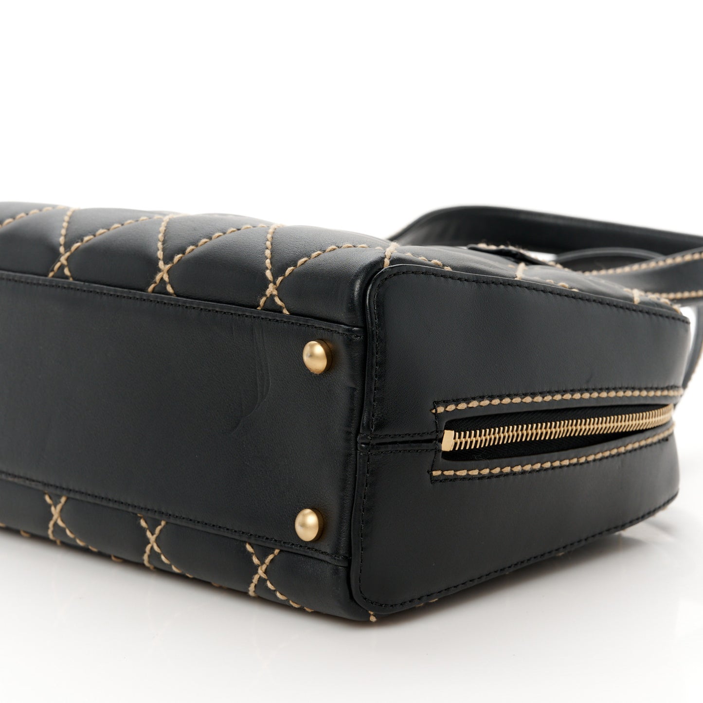 Calfskin Wild Stitch Top Handle Bag Black