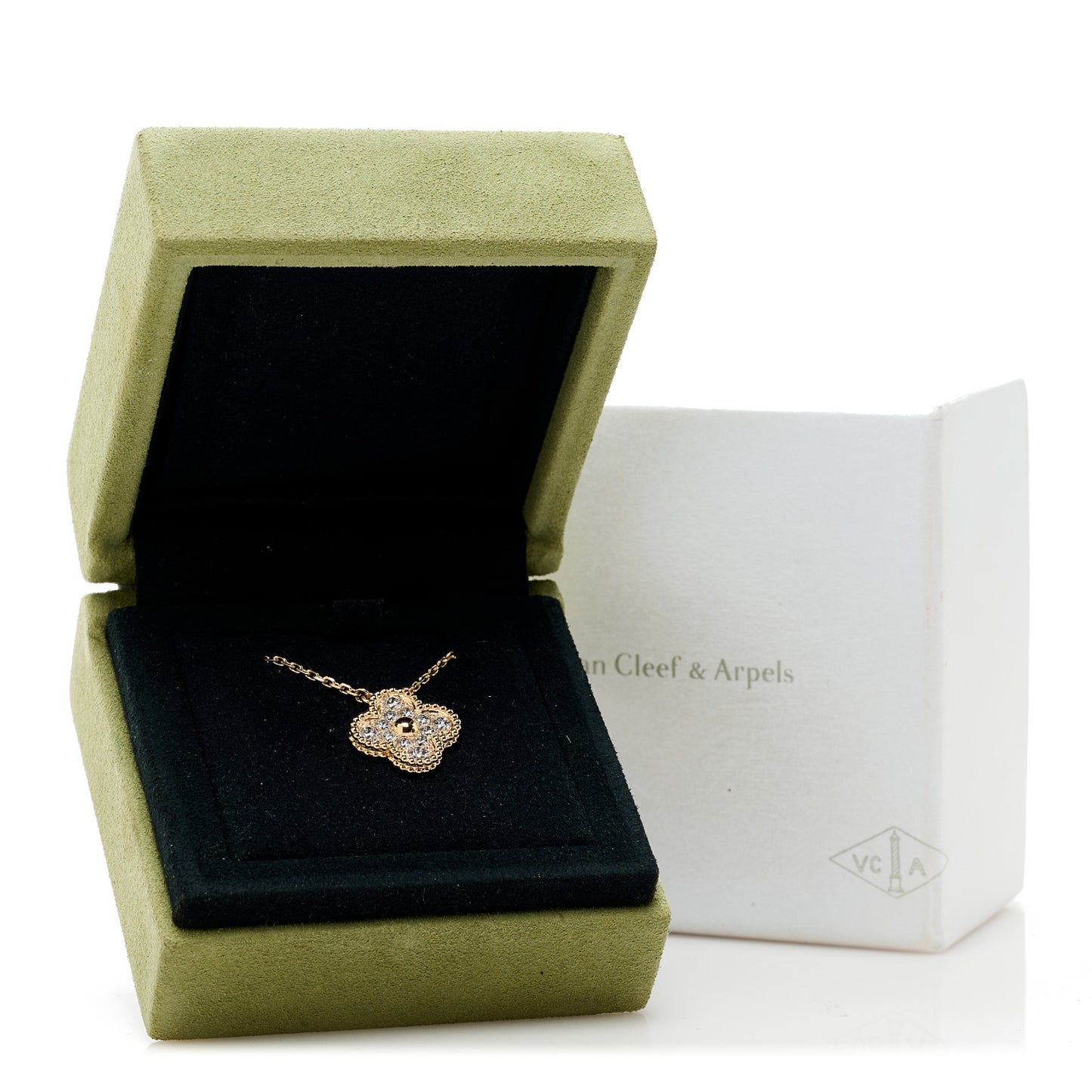18K Rose Gold Diamond Vintage Alhambra Pendant Necklace