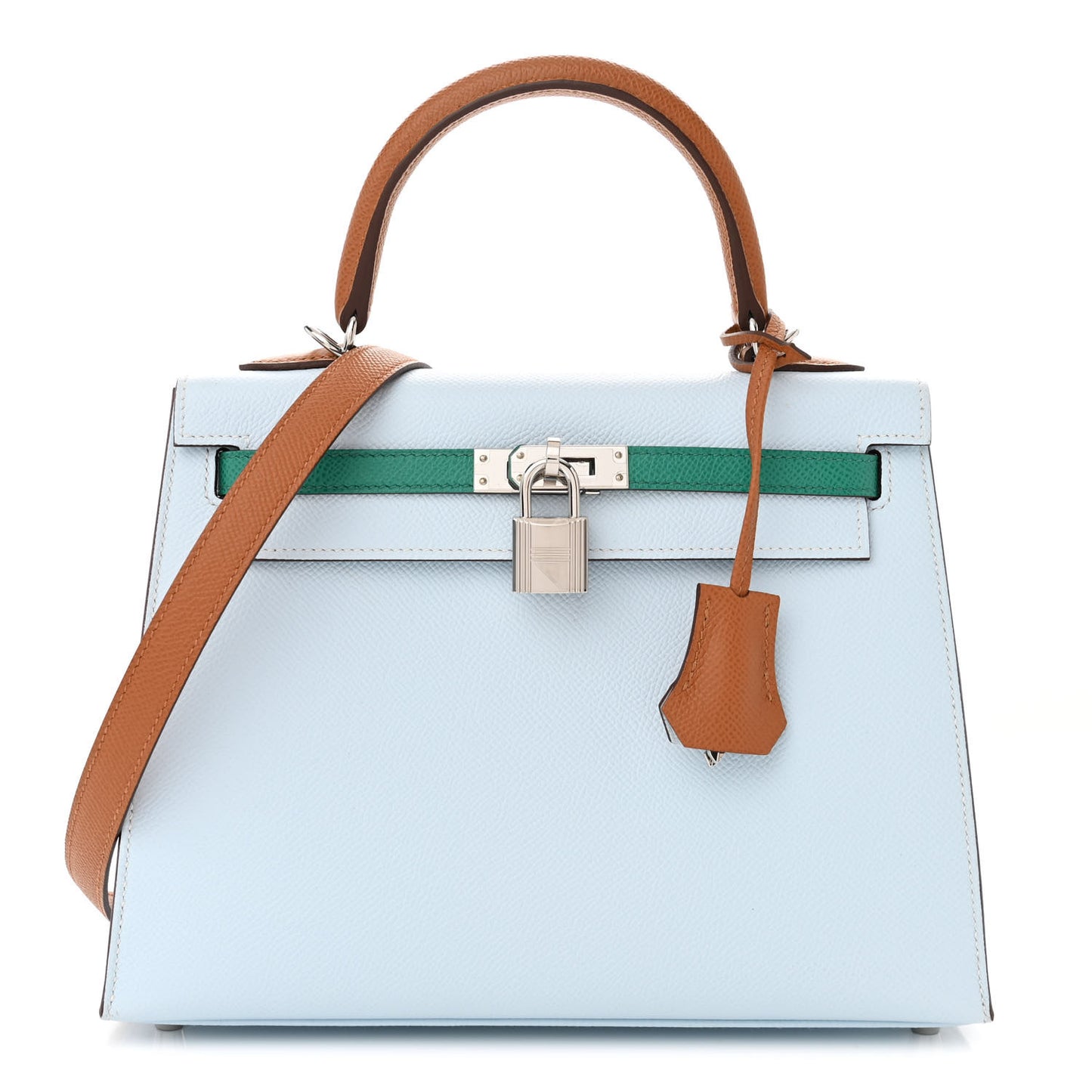 Epsom Tri-Color Kelly Sellier 25 Bleu Brume Vert Jade Gold