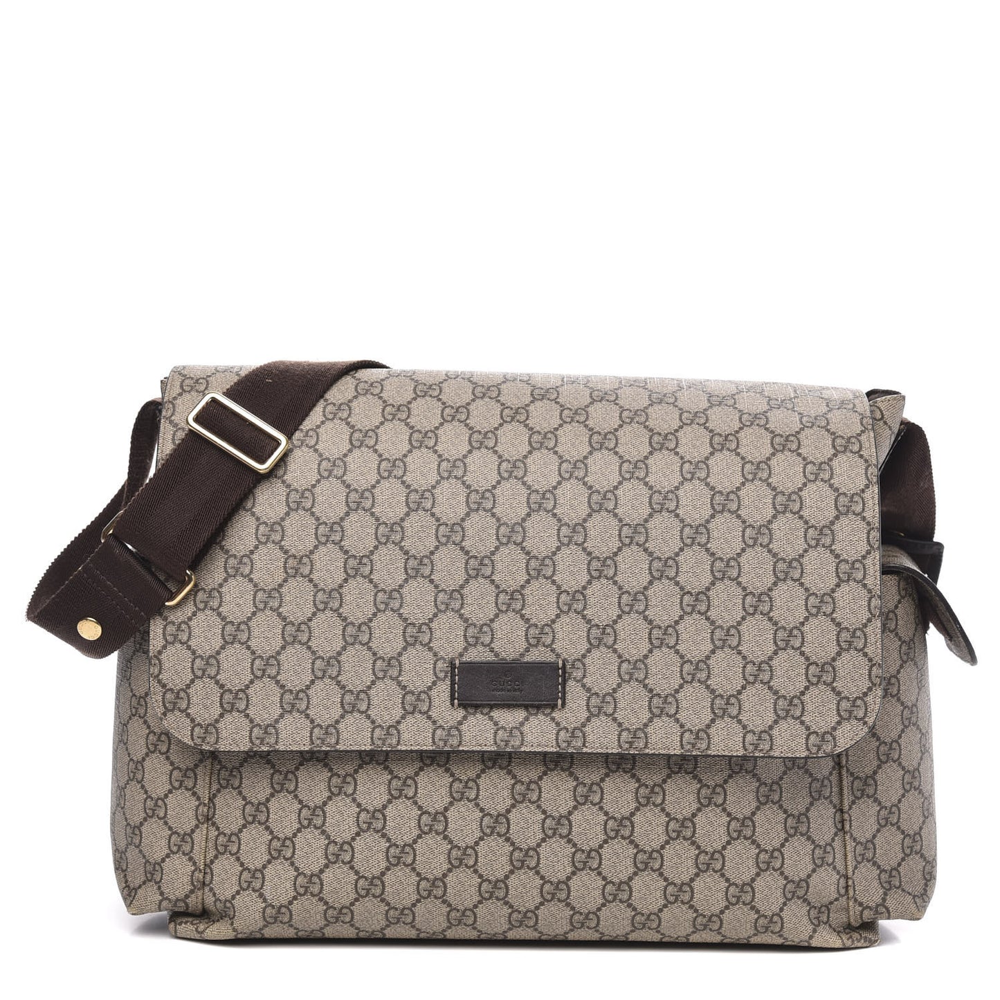 GG Supreme Monogram Selleria Calfskin Messenger Diaper Bag Beige Ebony Cocoa Dark Chocolate