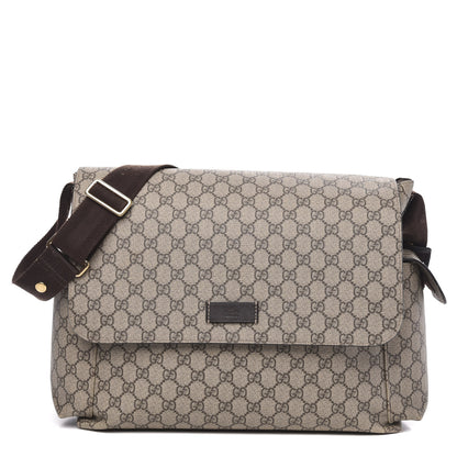 Gucci GG Supreme Monogram Selleria Calfskin Messenger Diaper Bag Beige Ebony Cocoa Dark Chocolate 1 of 13