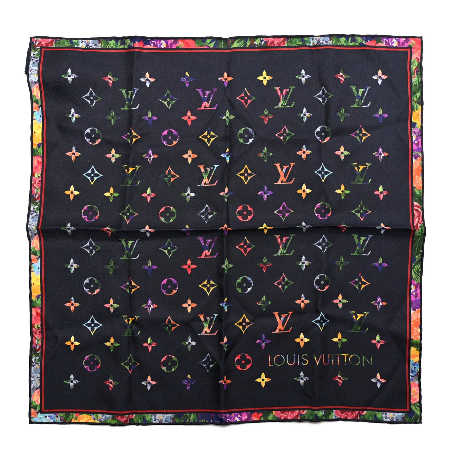 Silk Monogram Printed LV Garden Square Scarf Bleu Marine