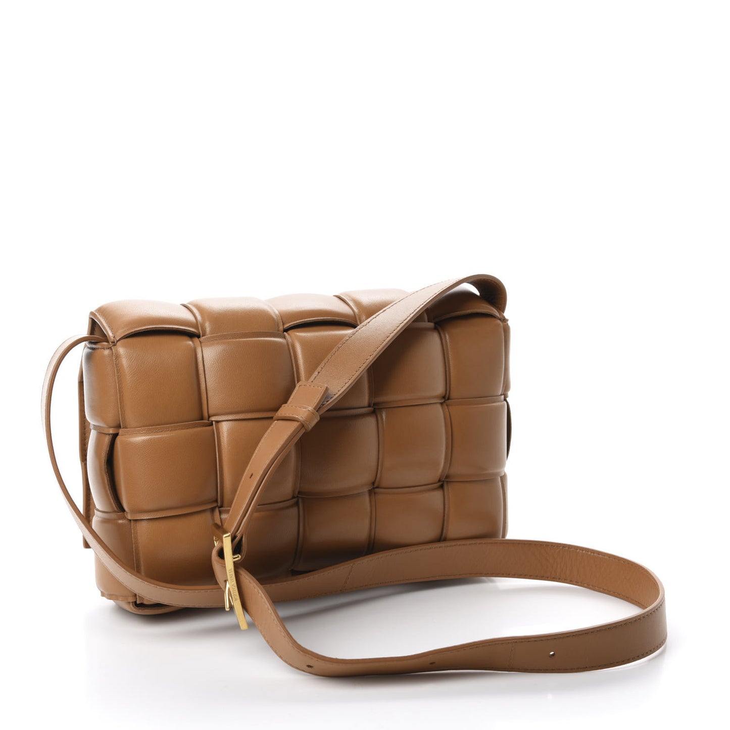 Nappa Maxi Intreccio Padded Cassette Crossbody Bag Caramel