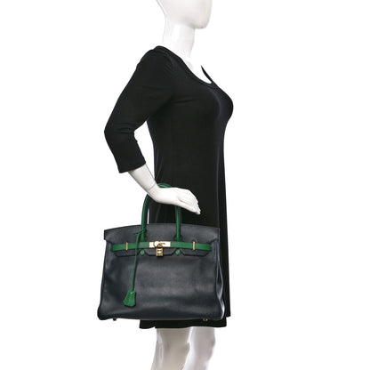 Hermes Courchevel Bi Color Birkin 35 Bleu Indigo Vert Clair 2 of 16