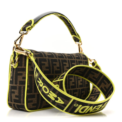 Fendi Fabric Jacquard FF 1974 Large Baguette Tobacco Moro Giallo Fluo 3 of 9