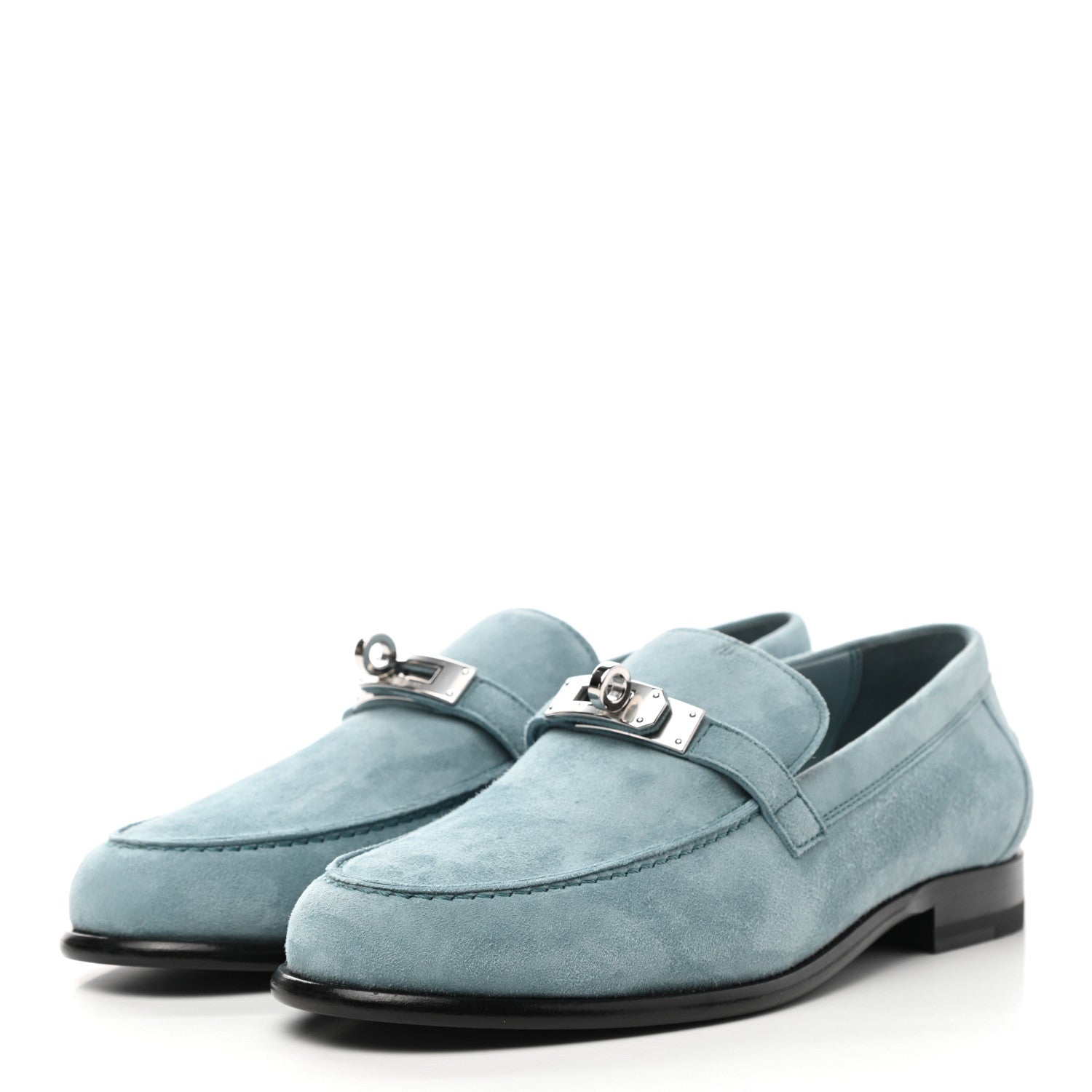 Hermes Suede Goatskin Womens Destin Loafer 37 Vert d'eau 3 of 11