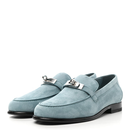Hermes Suede Goatskin Womens Destin Loafer 37 Vert d'eau 3 of 11