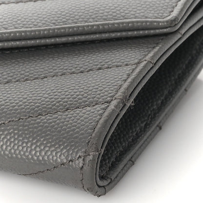 Saint Laurent Grain De Poudre Matelasse Chevron Small Monogram Envelope Wallet Fog 8 of 8