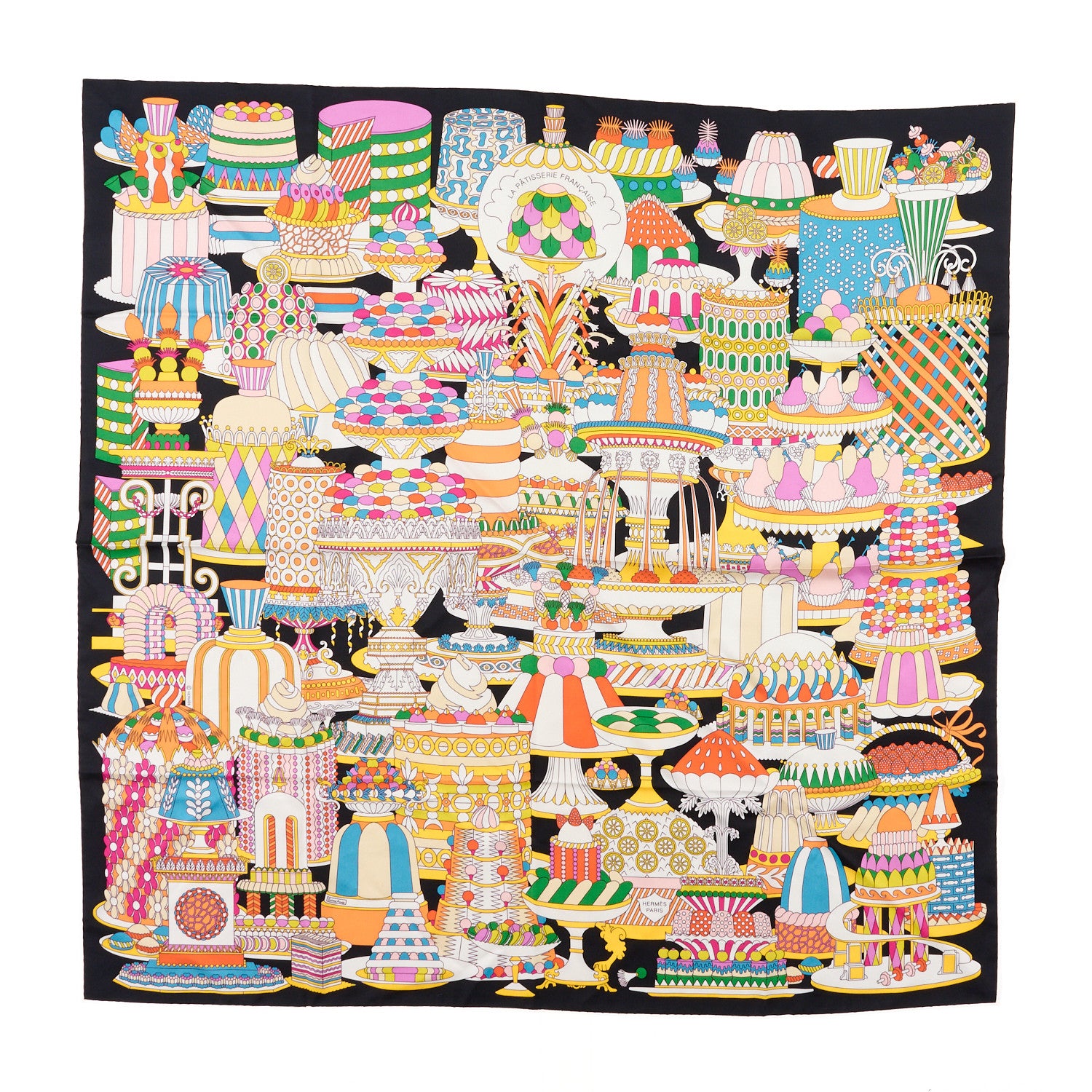 Hermes Silk La Patisserie Francaise Scarf 90 Orange Black Multicolor 1 of 3