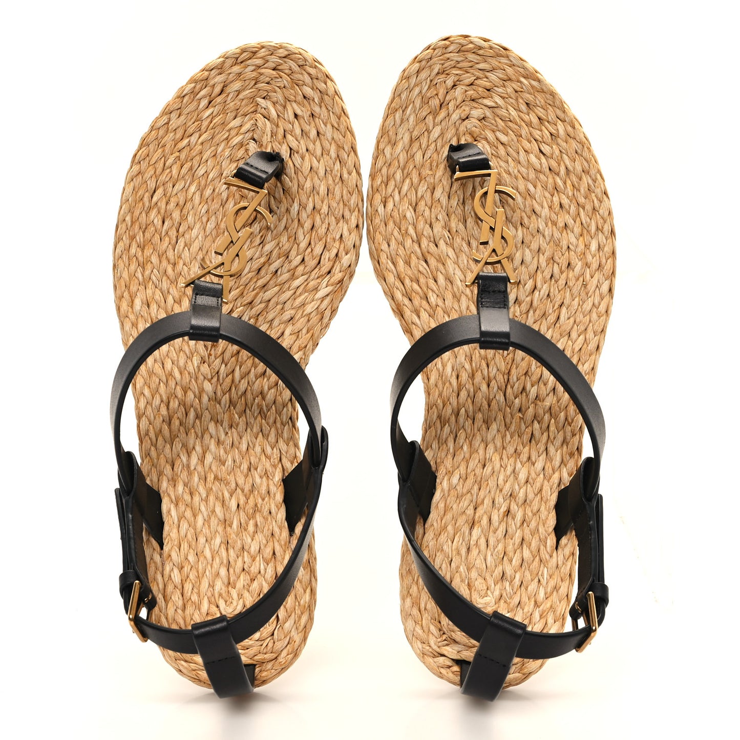 Calfskin Raffia Cassandra Monogram Sandals 38.5 Black