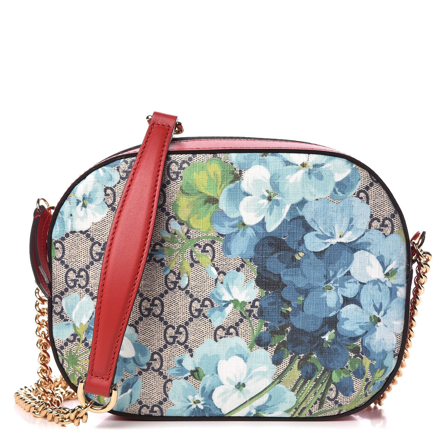 Gucci GG Supreme Monogram Blooms Mini Chain Shoulder Bag Beige Blue Navy Hibiscus Red 1 of 9