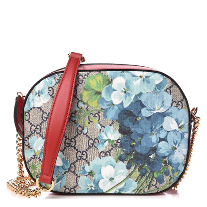 Gucci GG Supreme Monogram Blooms Mini Chain Shoulder Bag Beige Blue Navy Hibiscus Red 1 of 9