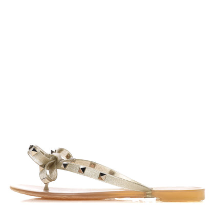 Valentino Garavani PVC Jelly Glitter Rockstud Bow Thong Sandals 36 Oro 1 of 8