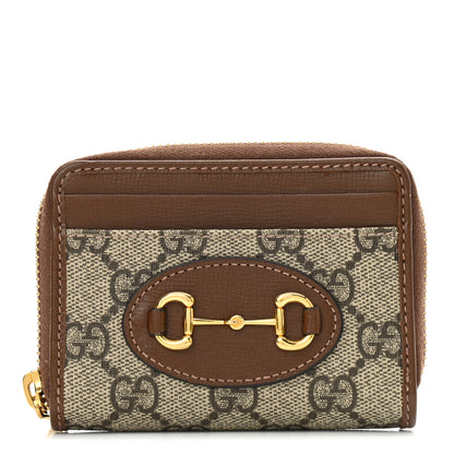 Gucci GG Supreme Monogram Azalea Calfskin Horsebit 1955 Zip Around ID Card Case Wallet Beige Ebony Brown Sugar 1 of 8