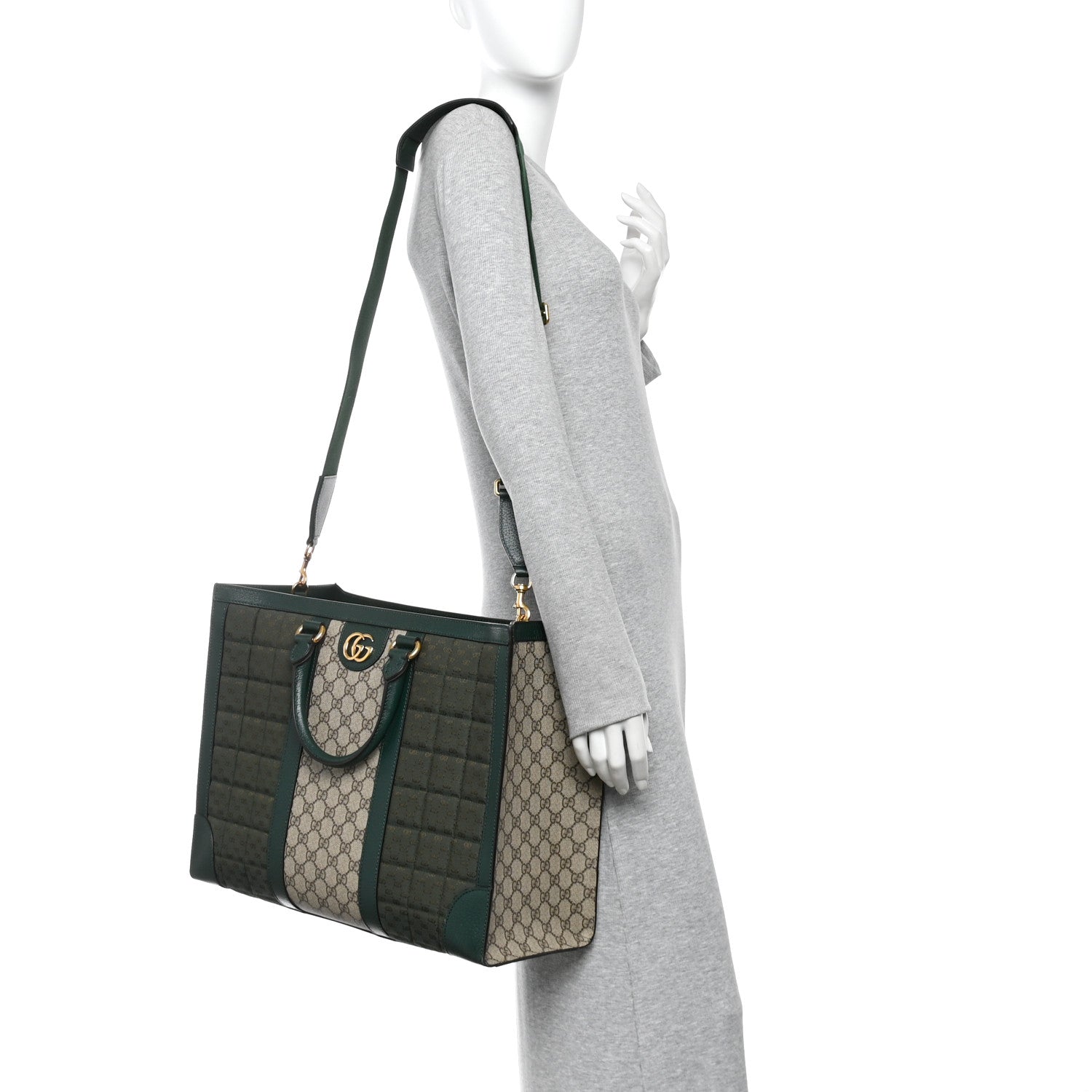 Gucci Monogram GG Mignon Textured Dollar Calfskin GG Supreme Monogram Quilted Mini GG Large Tote Bag Green Beige Ebony 2 of 11