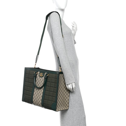 Gucci Monogram GG Mignon Textured Dollar Calfskin GG Supreme Monogram Quilted Mini GG Large Tote Bag Green Beige Ebony 2 of 11