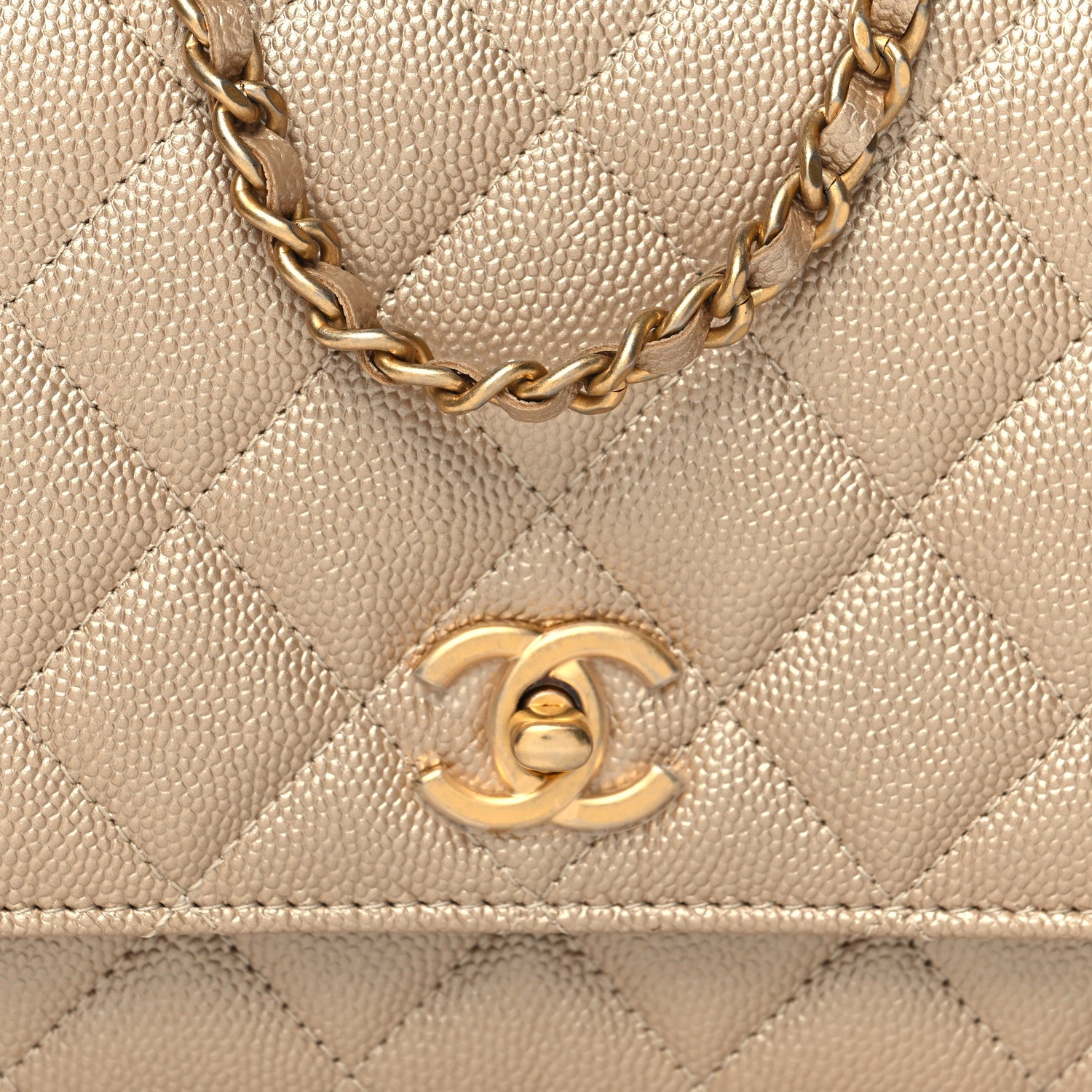 Chanel Metallic Caviar Quilted Wallet On Chain WOC Gold 9 of 12