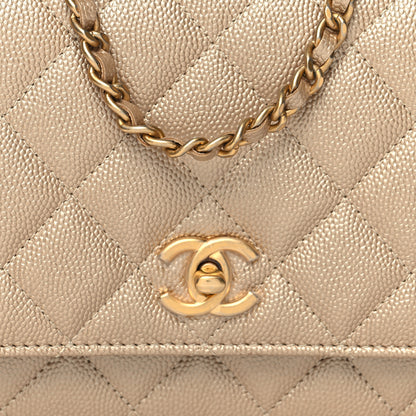 Chanel Metallic Caviar Quilted Wallet On Chain WOC Gold 9 of 12