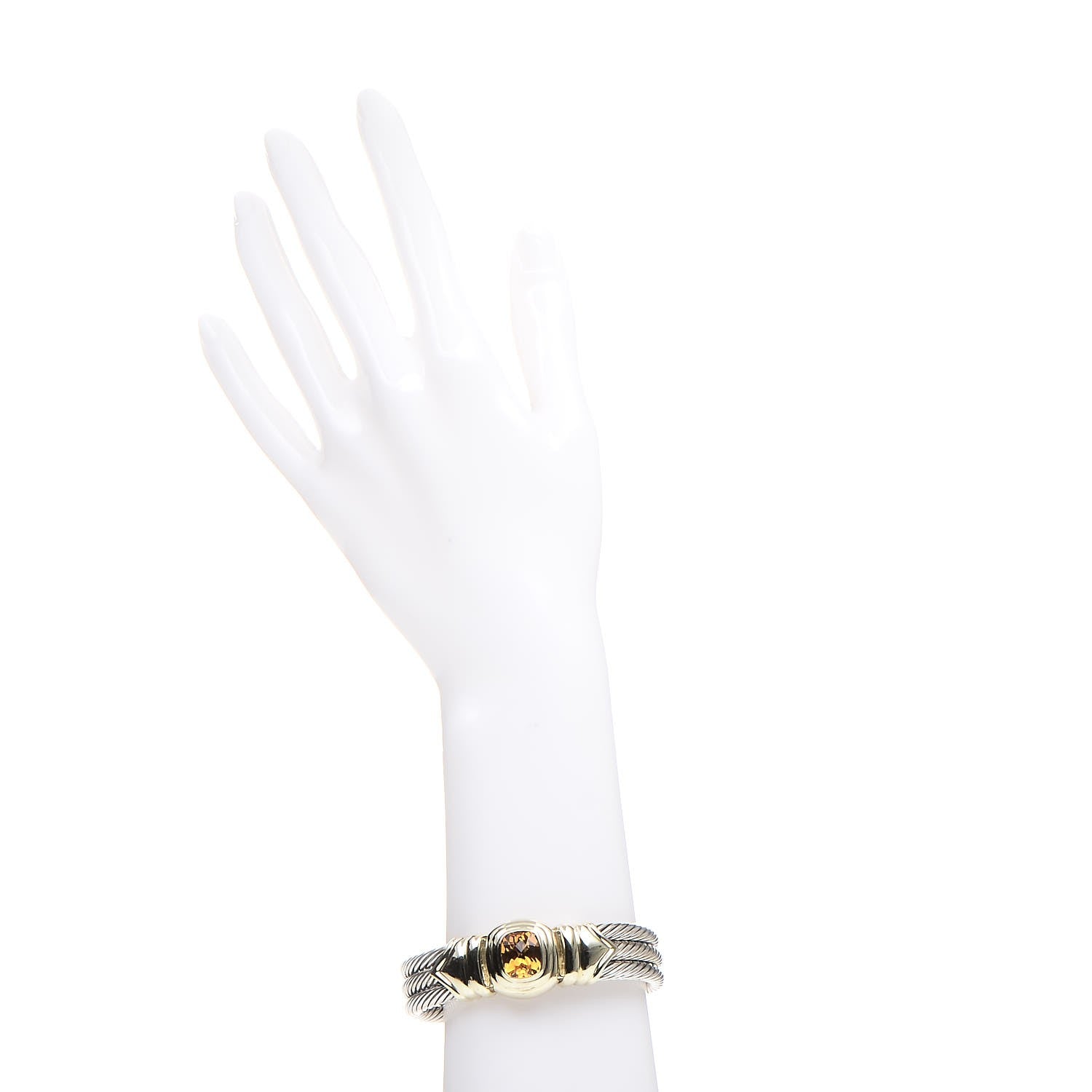 David Yurman Sterling Silver 14K Yellow Gold Citrine Triple Cable Bracelet M 2 of 5