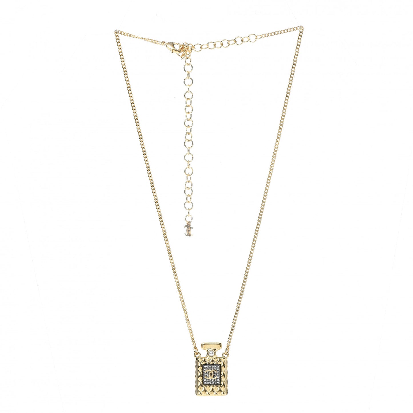 Crystal Pearl Perfume Bottle CC Necklace Gold