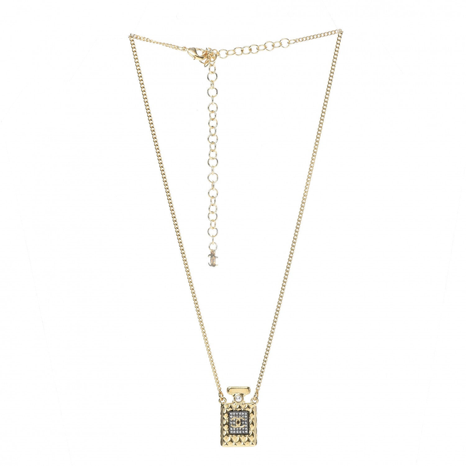 Chanel Crystal Pearl Perfume Bottle CC Necklace Gold 3 of 6
