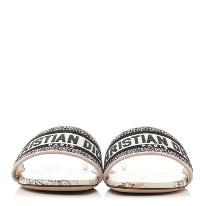 Christian Dior Canvas Millefiori Embroidered Dway Flat Slide Sandals 37 Nude White 3 of 10