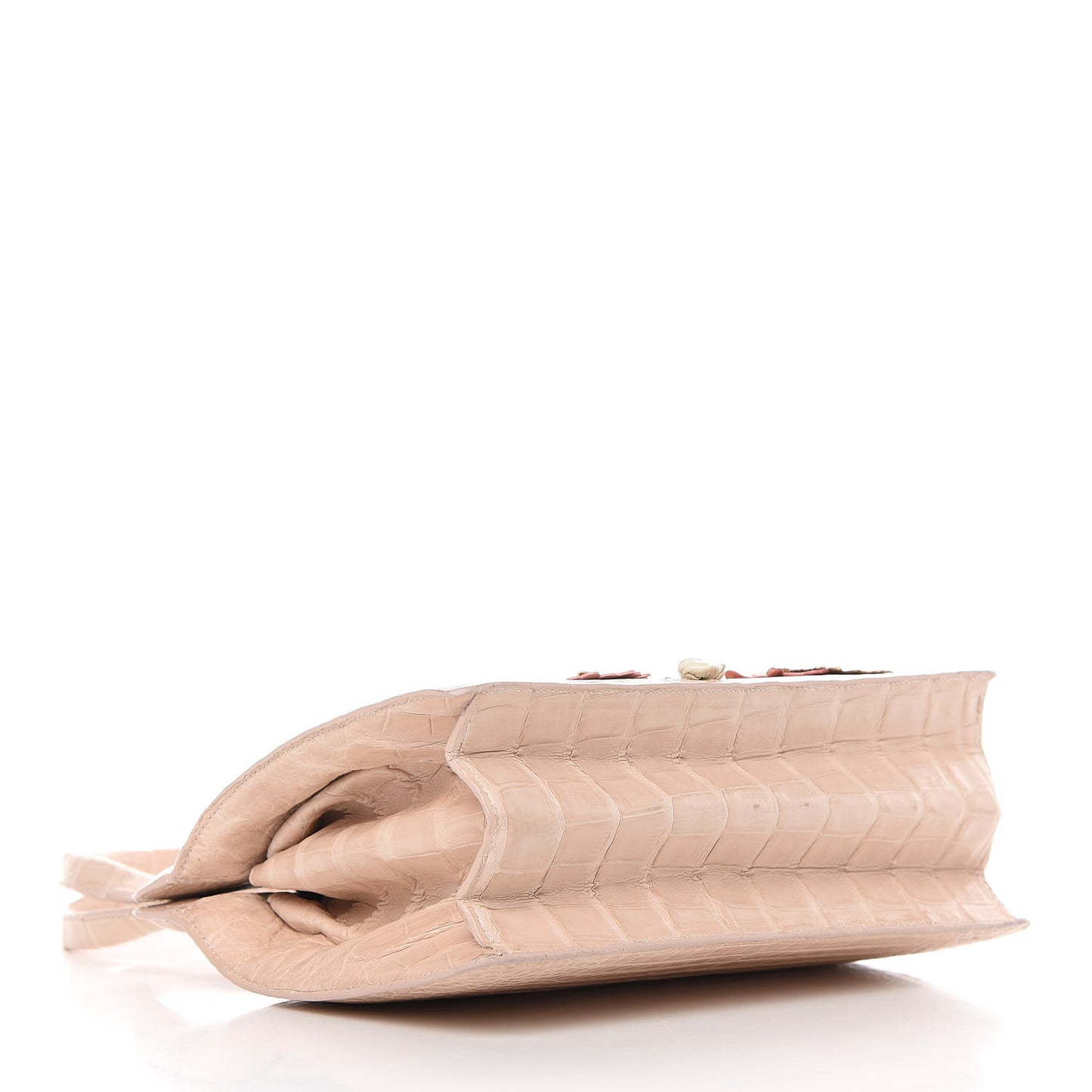 Crocodile Embroidered Floral Top Handle Bag Beige